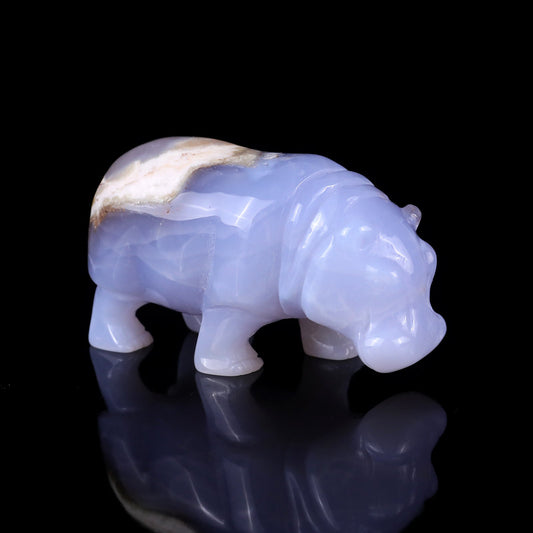 Nicedony 4.1" Blue Chalcedony Hand Carved Crystal Hippo Sculpture