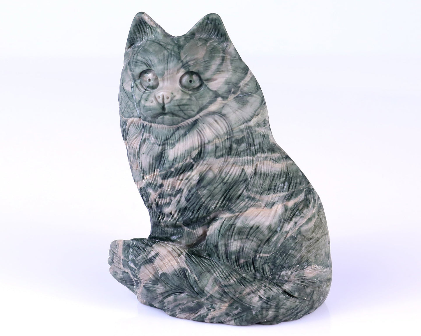 Nicedony 4.1" Jiulong Jade Hand Carved Crystal Persian Cat Sculpture - View 17
