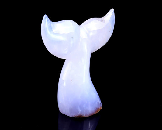 Nicedony 4.2" Blue Chalcedony Hand Carved Whale Tail Sculpture - Blue Chalcedony