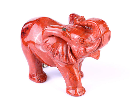 Nicedony 4.2" Red Jasper Hand Carved Crystal Elephant Sculpture - #4100086
