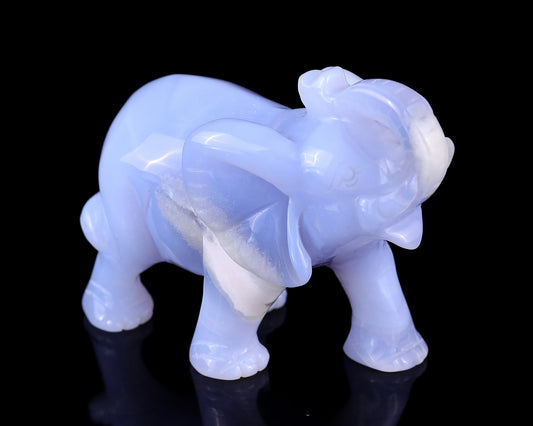 Nicedony 4.3" Blue Chalcedony Hand Carved Crystal Elephant Sculpture