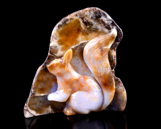 Nicedony 4.3" Chalcedony Hand Carved Crystal Squirrel Sculpture - #4100175