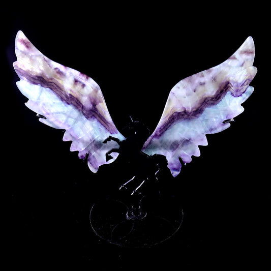 Nicedony 4.3" Fluorite Hand Carved Crystal Unicorn Wings Sculpture