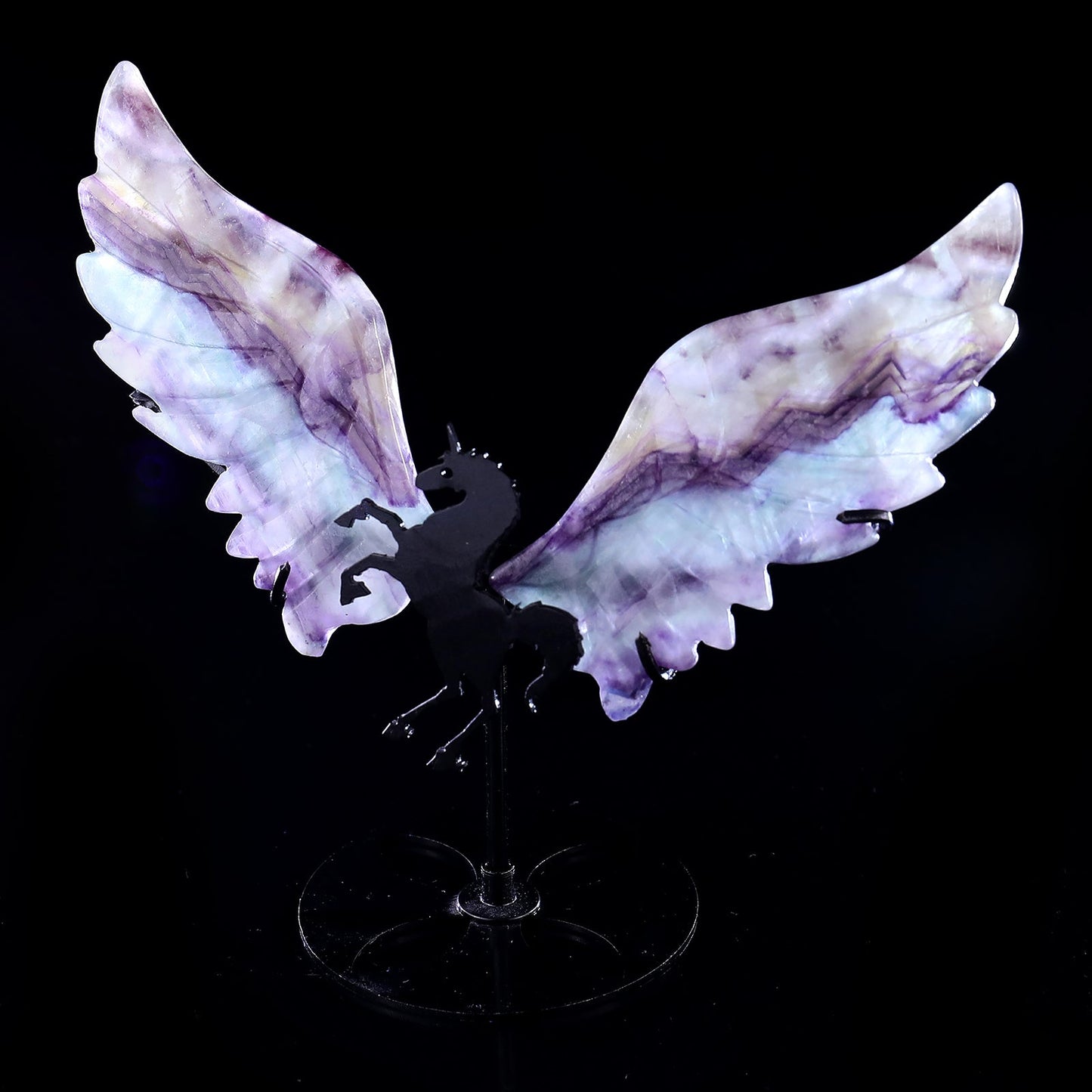 Nicedony 4.3" Fluorite Hand Carved Crystal Unicorn Wings Sculpture - View 8