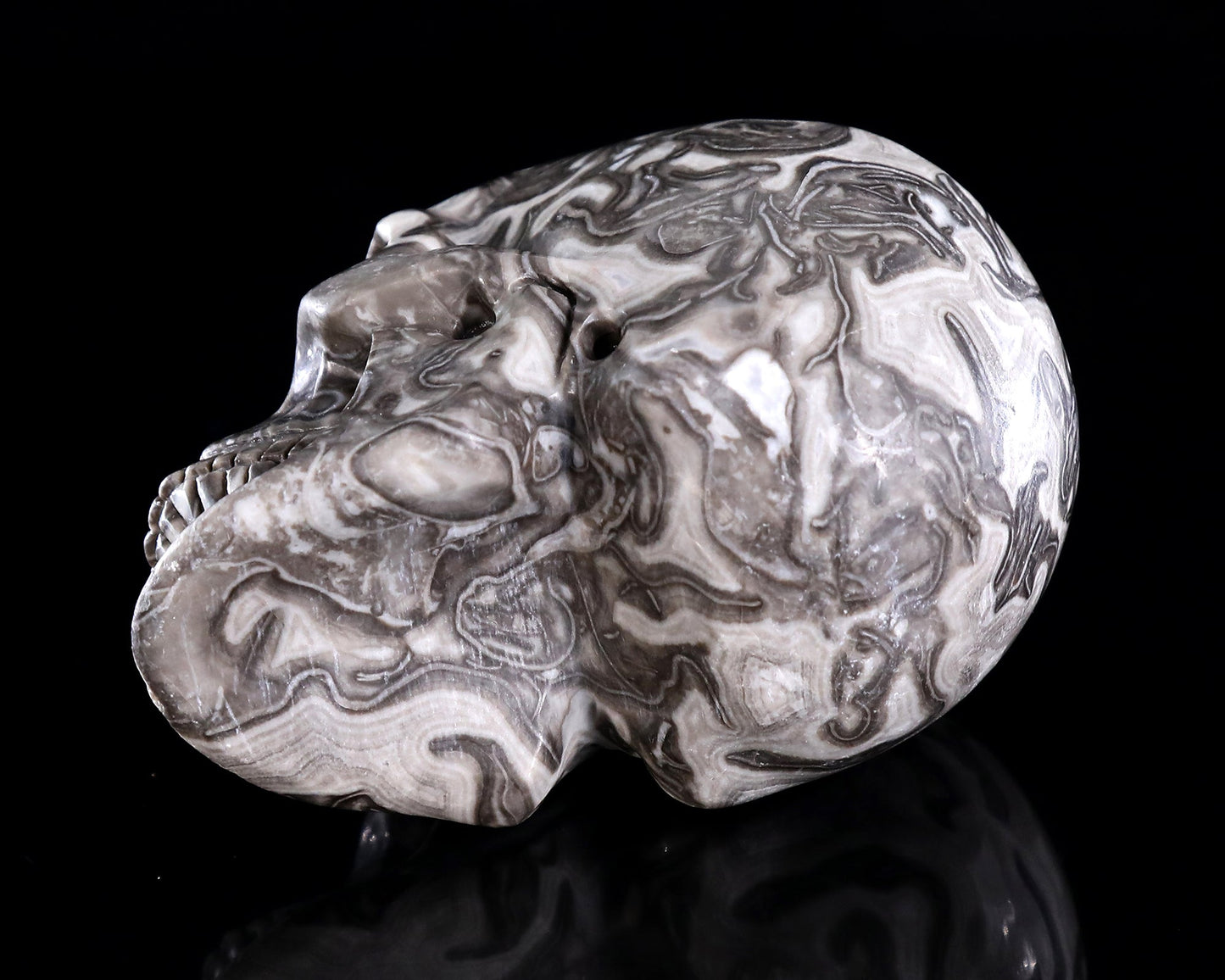 Nicedony 4.4" Black Crazy Agate Hand Carved Crystal Skull Sculpture - View 9