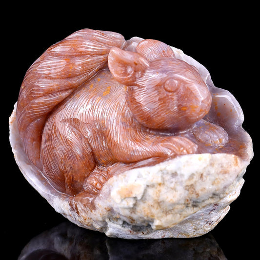 Nicedony 4.6" Chalcedony Hand Carved Crystal Squirrel Sculpture