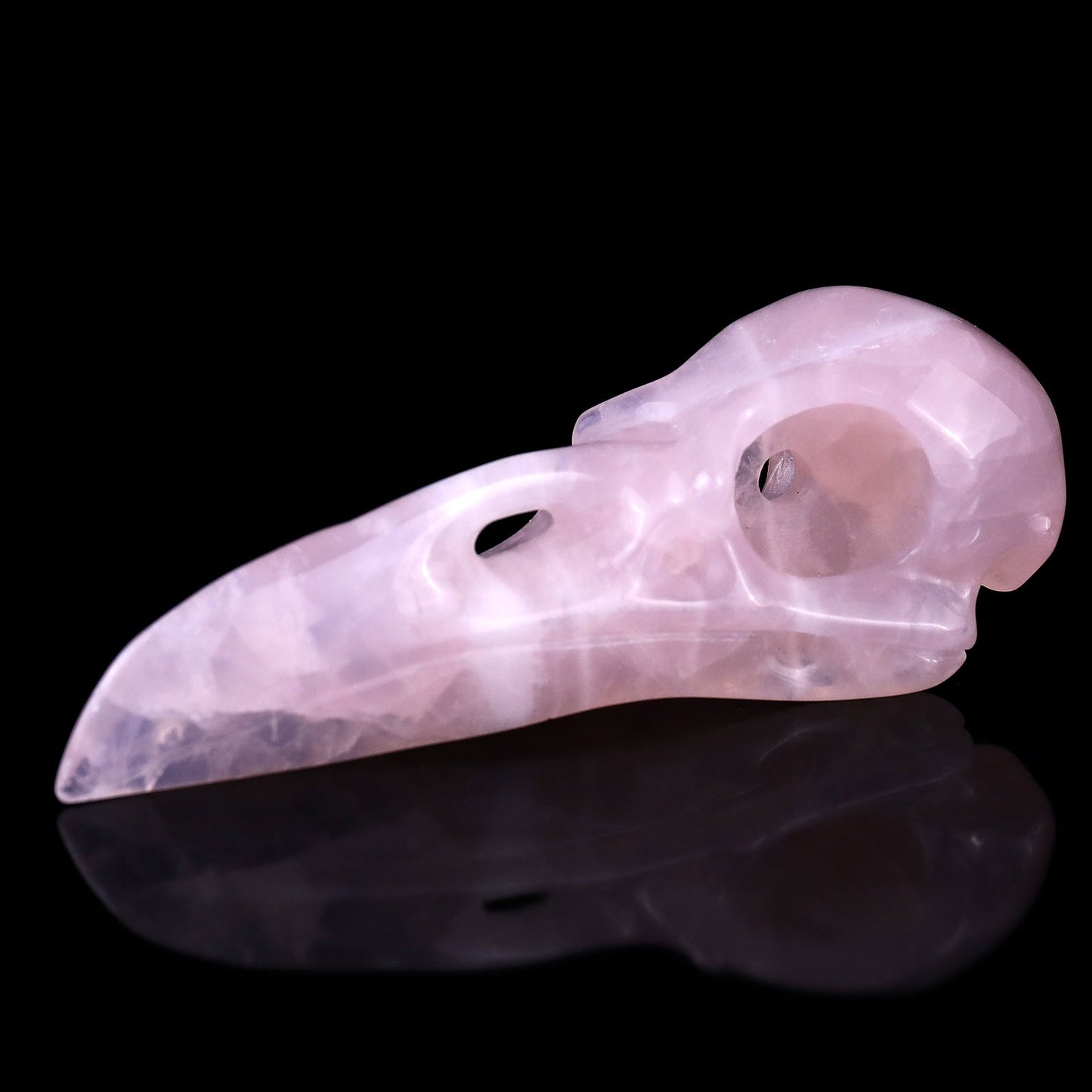 Nicedony 4.7" Rose Quartz Hand Carved Crystal Raven Skull Sculpture - View 7