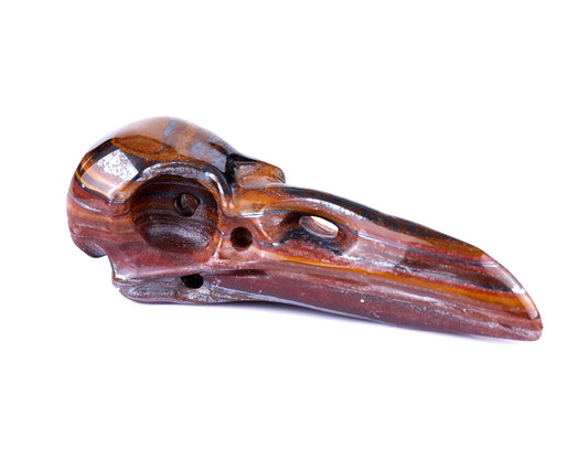 Nicedony 4.7" Tiger Iron Eye Hand Carved Raven Skull Sculpture