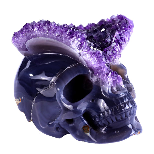 Nicedony 5.0" Amethyst Druse Agate Hand Carved Skull Sculpture (SKU: 3100255) - Photo 1