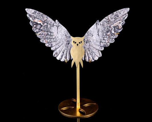Nicedony 5.0" Map Jasper Hand Carved Crystal Owl Wings Sculpture