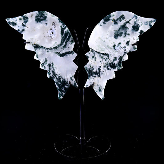 Nicedony 5.0" Moss Agate Hand Carved Butterfly Wings Sculpture - #1100225