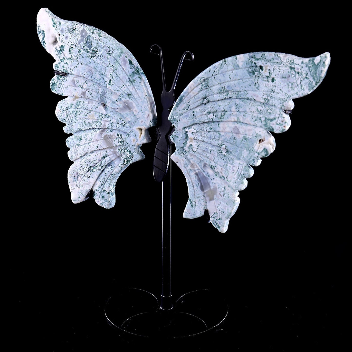 Nicedony 5.0" Moss Agate Hand Carved Butterfly Wings Sculpture - View 8