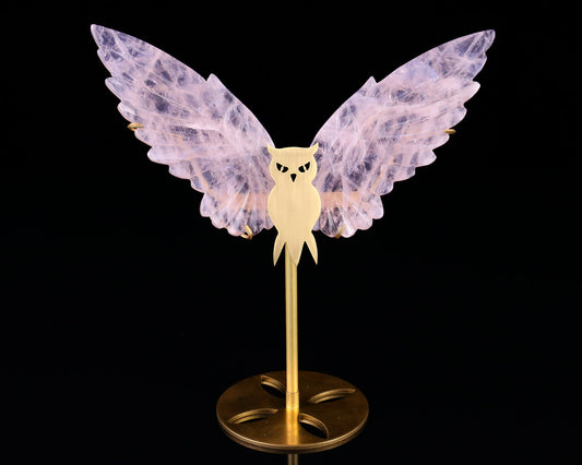 Nicedony 5.0" Rose Quartz Hand Carved Crystal Owl Wings Sculpture