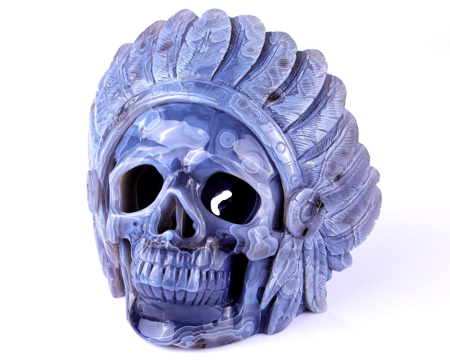 Nicedony 5.1" Amethyst Geode Agate Hand Carved Realistic Skull - View 10
