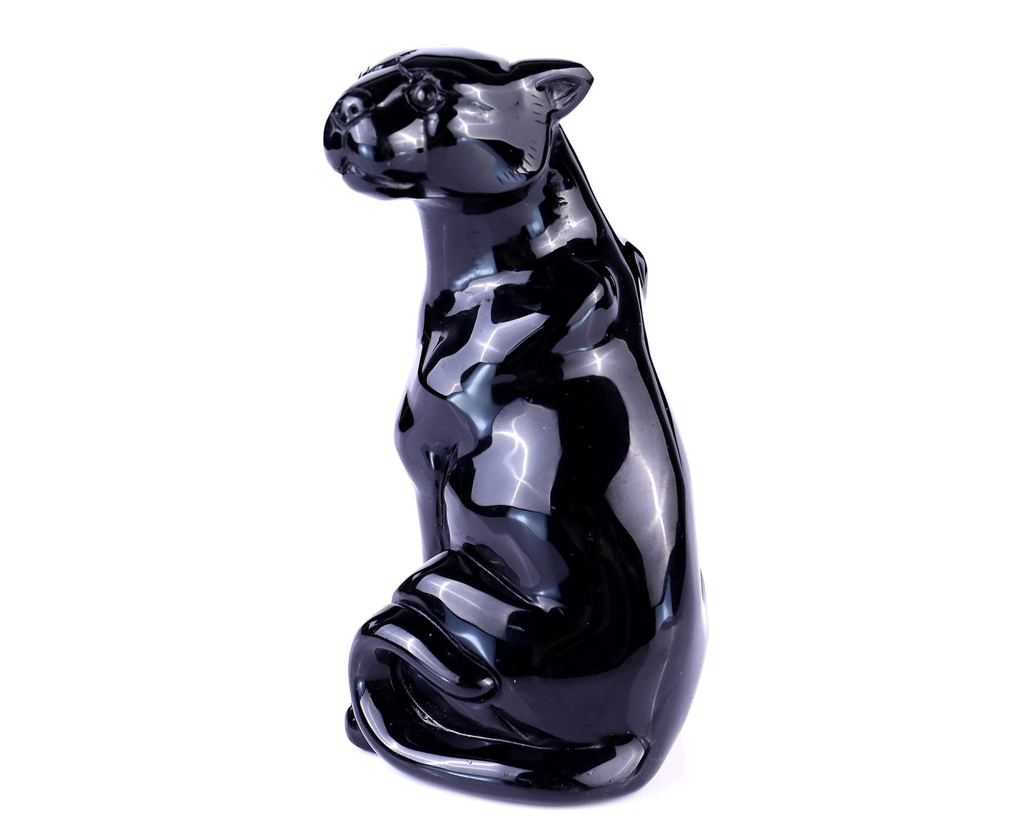 Nicedony 5.1" Black Obsidian Hand Carved Crystal Leopard Sculpture - View 10