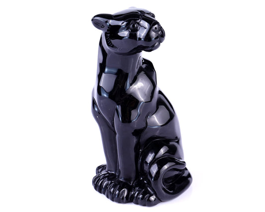 Nicedony 5.1" Black Obsidian Hand Carved Crystal Leopard Sculpture