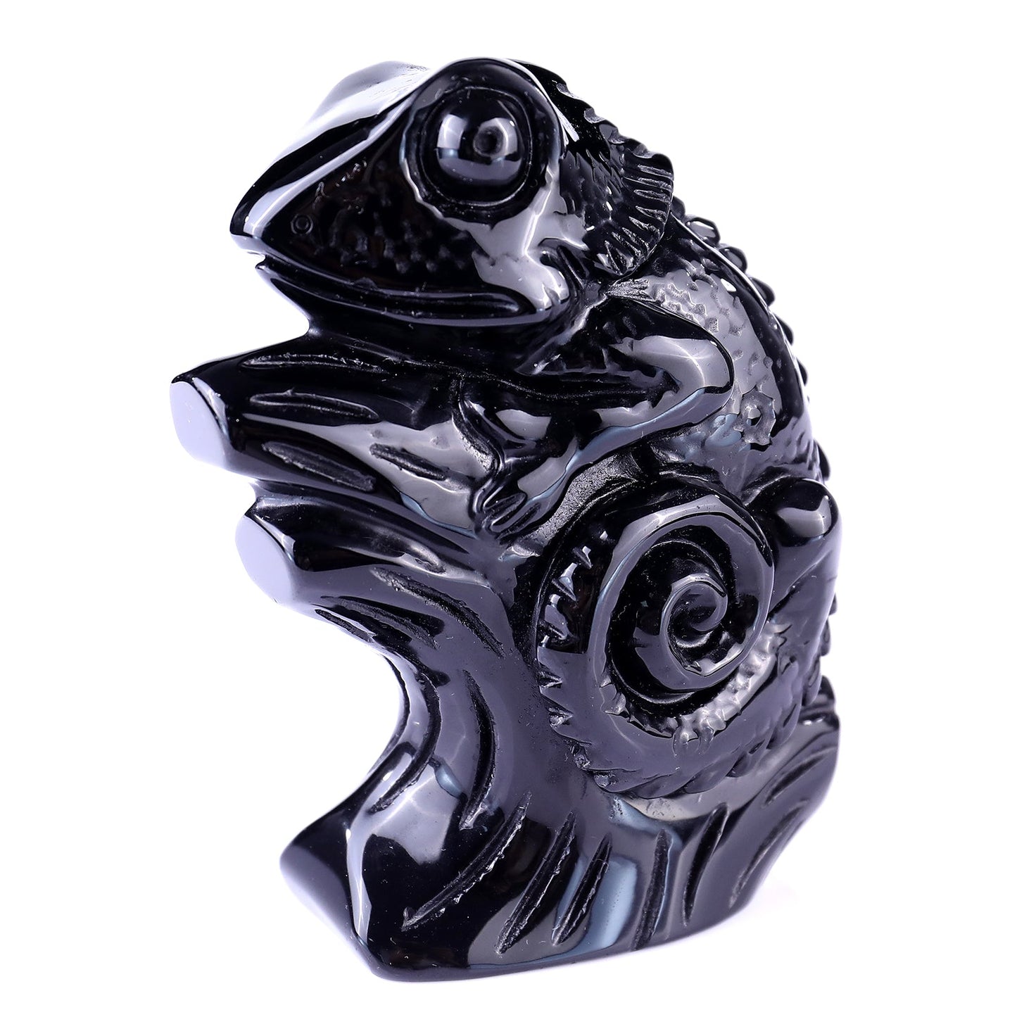 Nicedony 5.1" Black Osidian Hand Carved Crystal Lizard Sculpture - View 8