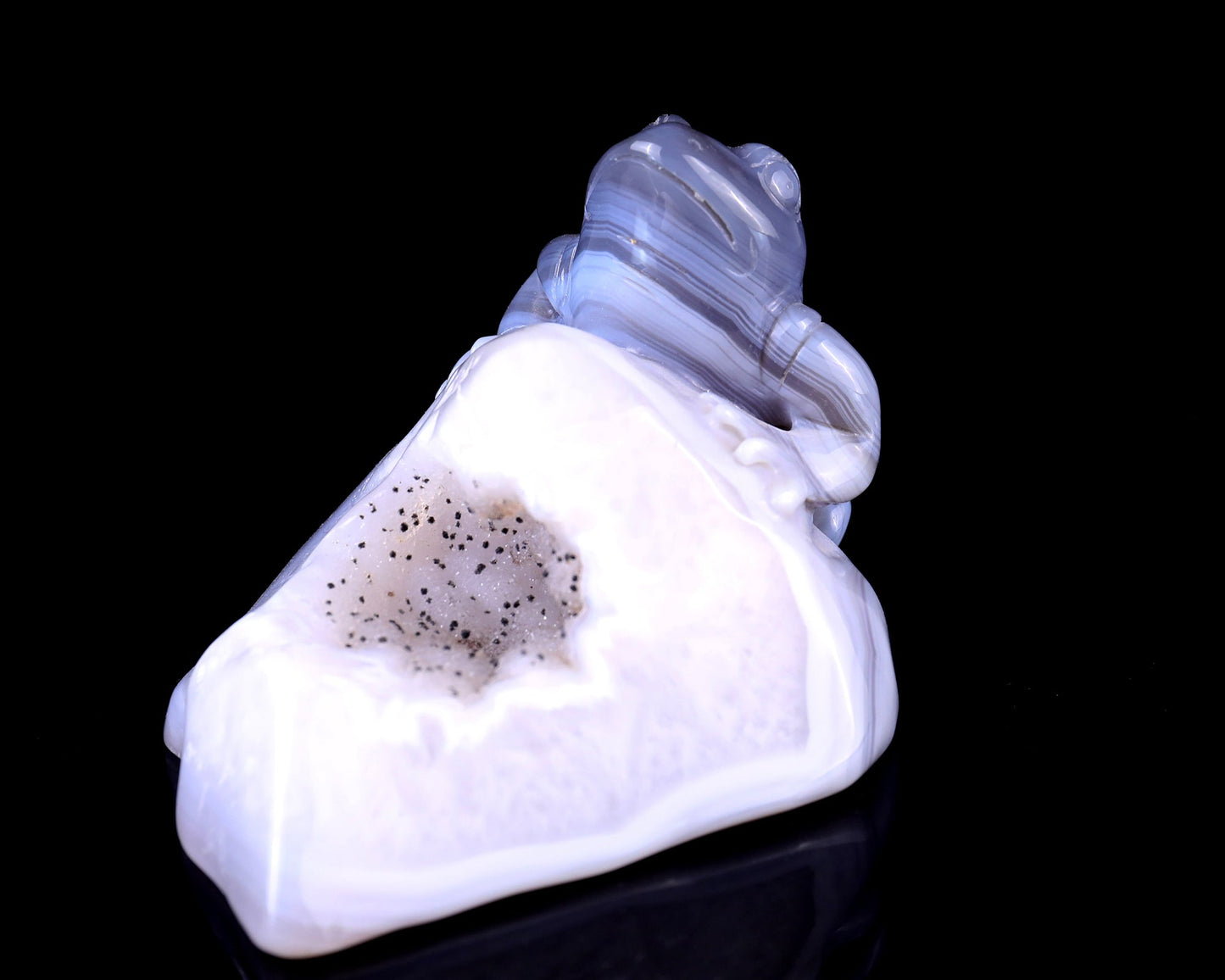 Nicedony 5.1" Geode Agate Hand Carved Crystal Frog Sculpture - View 10
