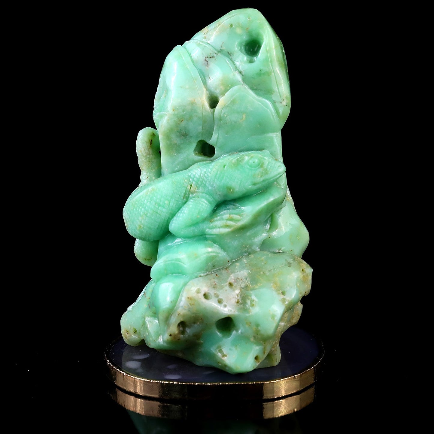 Nicedony 5.2" Green Opal Hand Carved Crystal Lizard Sculpture - View 8