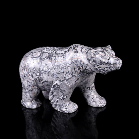 Nicedony 5.2" Map Jasper Hand Carved Crystal Polar Bear Sculpture