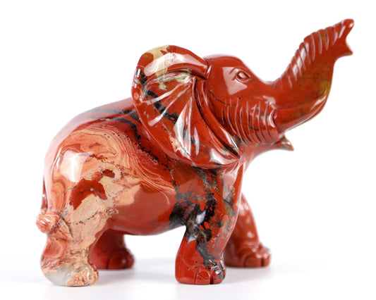 Nicedony 5.2" Red Jasper Hand Carved Crystal Elephant Sculpture (SKU: 4100003) - Photo 1