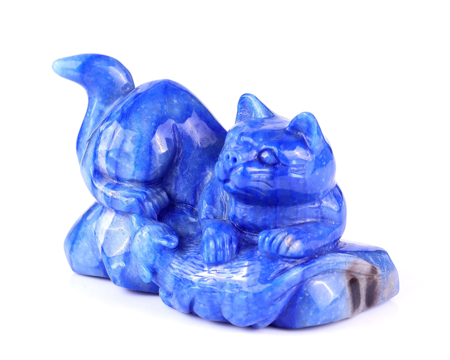 Nicedony 5.3" Blue Aventurine Hand Carved Cat and Mouse Sculpture - View 8