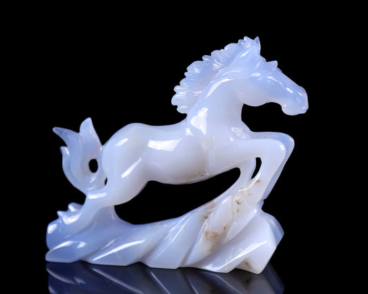 Nicedony 5.4" Blue Chalcedony Hand Carved Crystal Horse Sculpture
