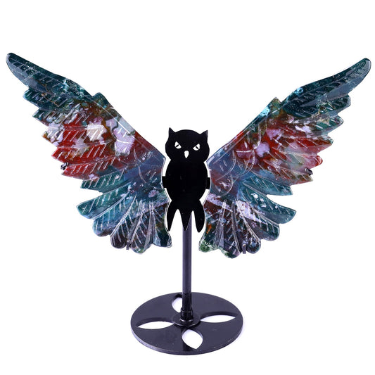 Nicedony 5.5" Indian Agate Hand Carved Crystal Owl Wings Sculpture