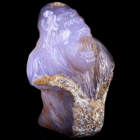 Nicedony 5.7" Blue Chalcedony Hand Carved Gorilla Head Sculpture