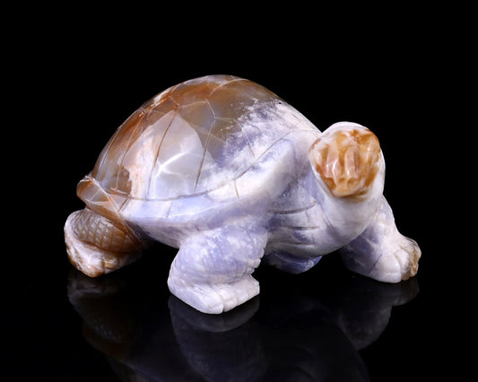 Nicedony 5.7" Blue Chalcedony Hand Carved Crystal Turtle Sculpture