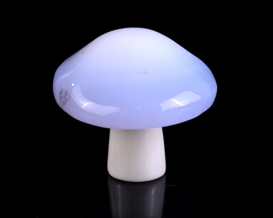 Nicedony 55mm Blue Chalcedony Hand Carved Crystal Mushroom Sculpture
