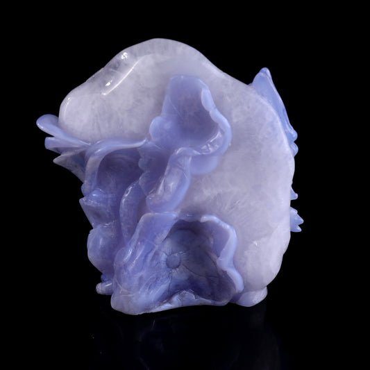 Nicedony 6.0" Blue Crazy Lace Agate Hand Carved Lotus and Butterfly