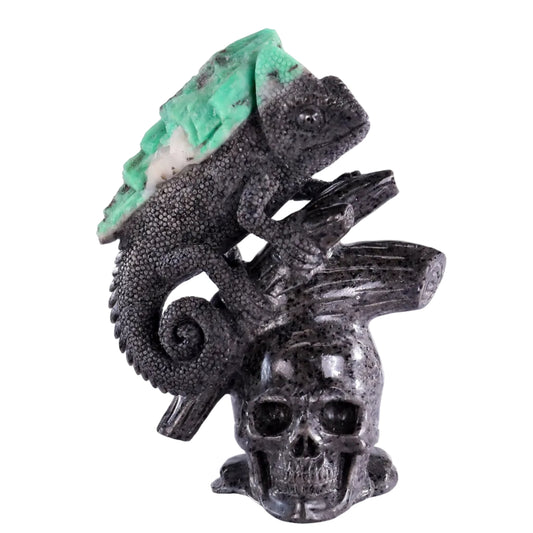 Nicedony 6.0" Emerald Hand Carved Crystal Lizard and Skull Sculpture (SKU: 3100614) - Photo 1