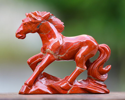 Nicedony 6.3" Red Jasper Hand Carved Crystal Horse Sculpture