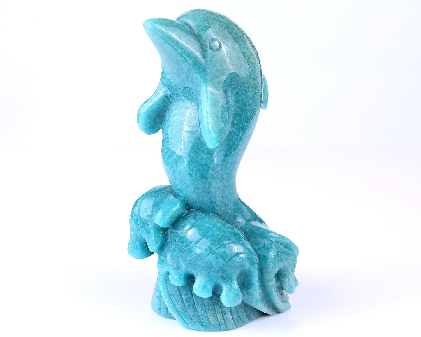 Nicedony 6.5" Amazonite Blue Chalcedony Hand Carved Dolphin Sculpture - View 7