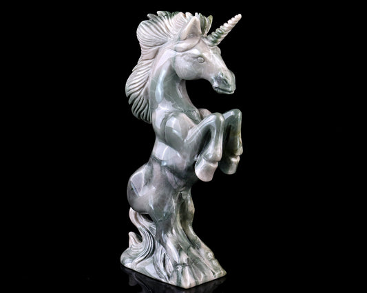 Nicedony 6.5" Jiulong Jade Hand Carved Crystal Unicorn Sculpture