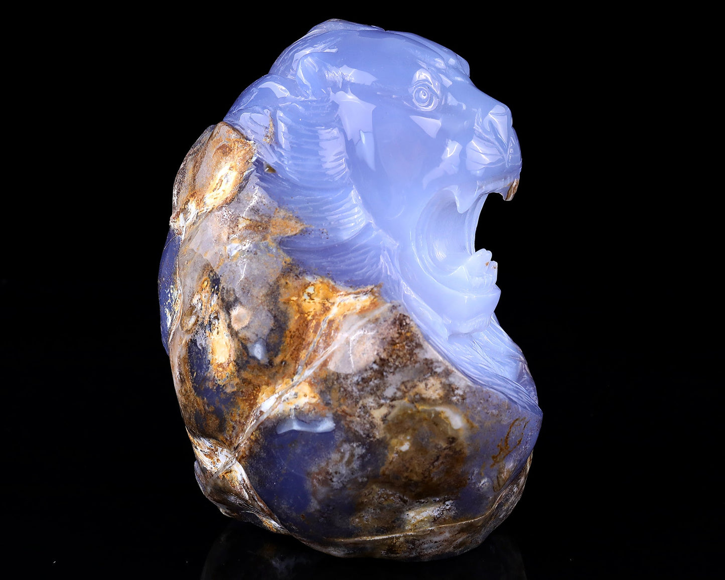 Nicedony 6.7" Blue Chalcedony Hand Carved Crystal Lion Head Sculpture - View 7