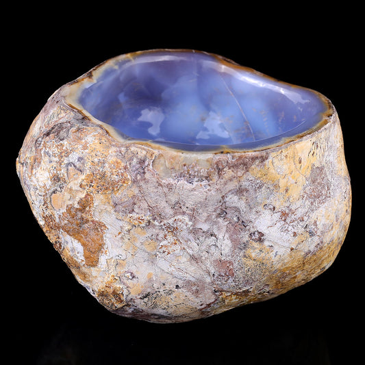Nicedony 6.9" Blue Chalcedony Hand Carved Crystal Bowl
