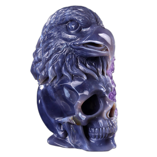 Nicedony 7.2" Amethyst Druse Agate Hand Carved Mineral Specimen Skull and Eagle Sculpture (SKU: 3100315) - Photo 1