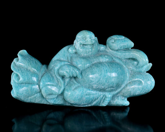 Nicedony 7.5" Amazonite Hand Carved Crystal Buddha Sculpture