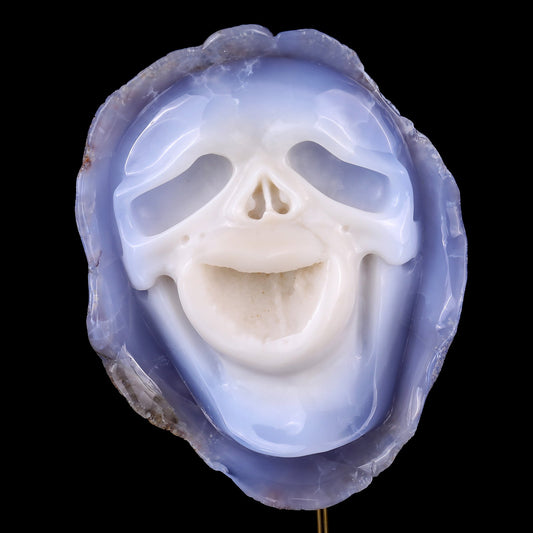 Nicedony 7.5" Blue Chalcedony Hand Carved Skull Sculpture
