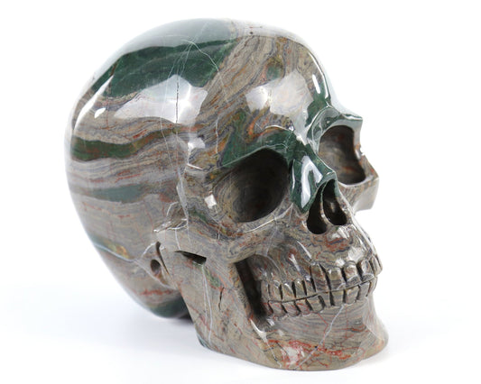 Nicedony 7.6" Colorful Threads Jasper Hand Carved Realistic Skull