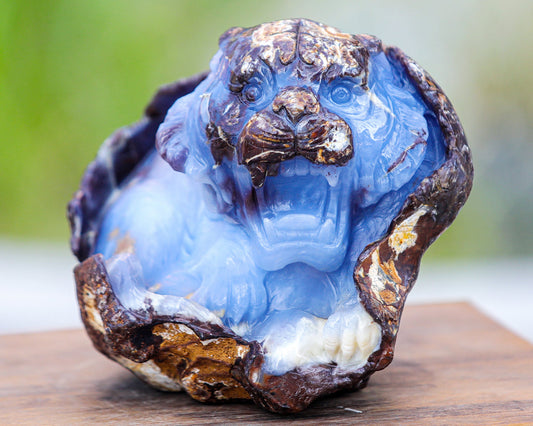 Nicedony 7.9" Blue Chalcedony Hand Carved Crystal Tiger Sculpture
