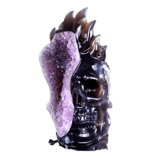 Nicedony 8.3" Amethyst Druse Agate Hand Carved Mineral Specimen Skull Sculpture (SKU: 3100640) - Photo 1