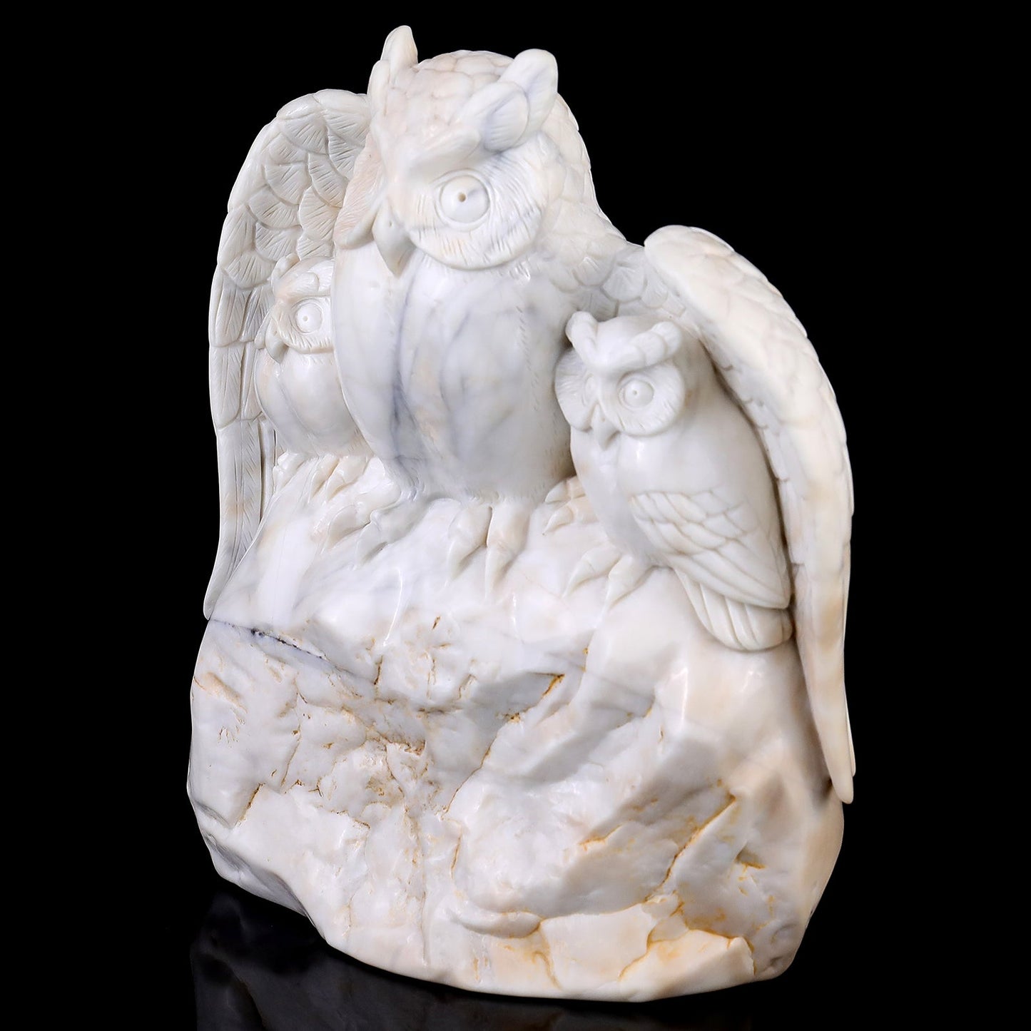 Nicedony 8.5" White Jade Hand Carved Crystal Owls Sculpture - View 7