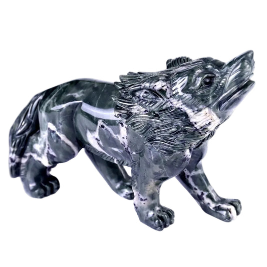 Nicedony 8.7" Nine Dragon Jade Hand Carved Crystal Wolf Sculpture (SKU: 4100193) - Photo 1