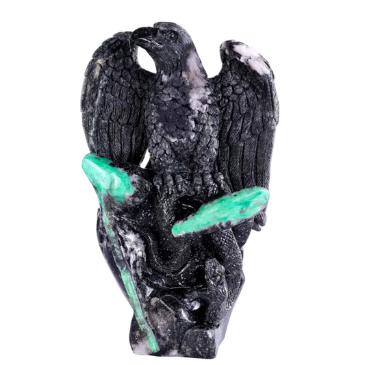 Nicedony 9.4" Emerald Hand Carved Eagle Catching Snake Sculpture (SKU: 3100618) - Photo 1