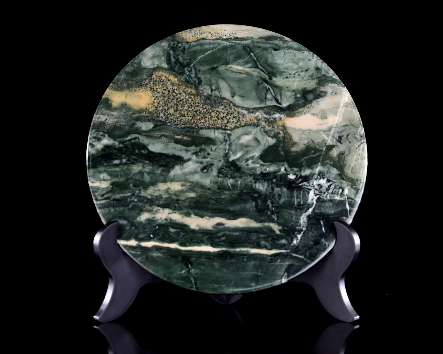 Nicedony 9” Natural Jiulong Jade Crystal Circular Display Plate Sculpture with Wooden Stand - View 7