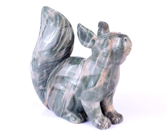 Nicedony 5.1" Jiulong Jade Hand Carved Crystal Squirrel Sculpture