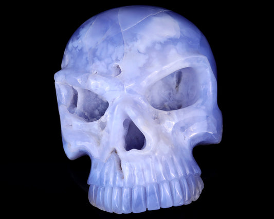 Nicedony 6.1" Blue Chalcedony Hand Carved Crystal Skull Sculpture